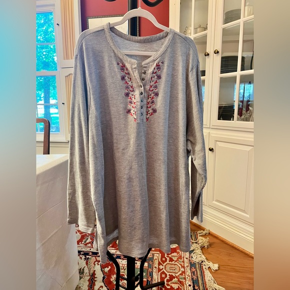 Woman Within Tops - Woman Within Gray Tunic with Embroidery and Beading Detail